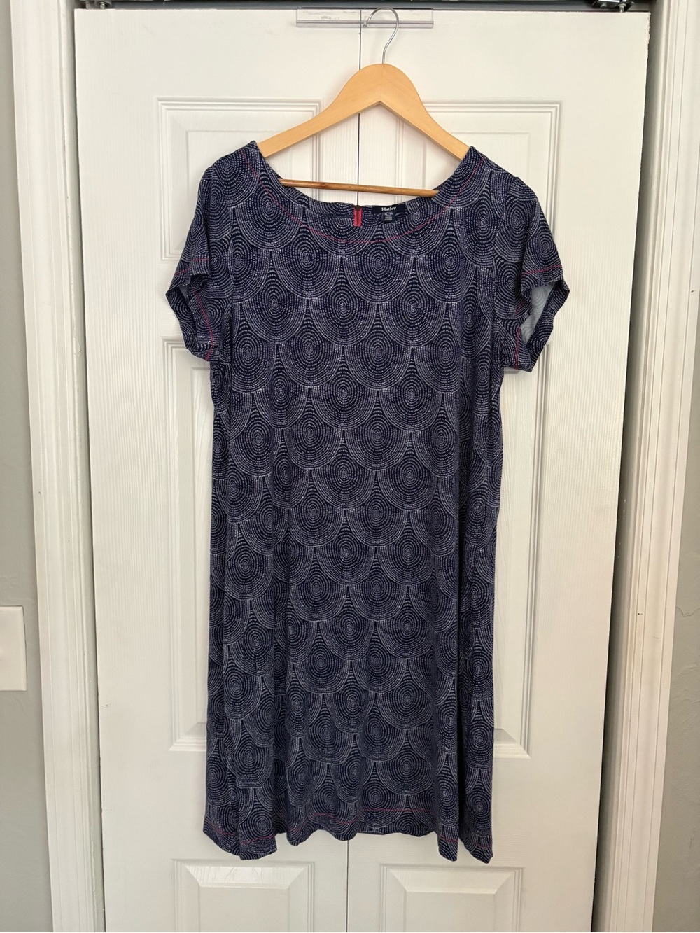 Hatley Navy & White Swirl Pattern Dress with Pink Trim